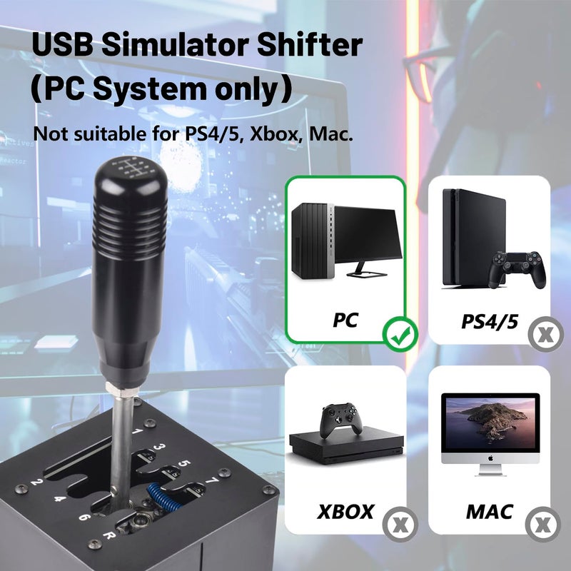 CNRAQR PC USB Simulator Shifter 7+R H Gear Shifter with L Shape Clamp Set for Gear shift PC Windows Steering Compatible with G29/G27/G25, T300RS/GT Wheel - Image 4